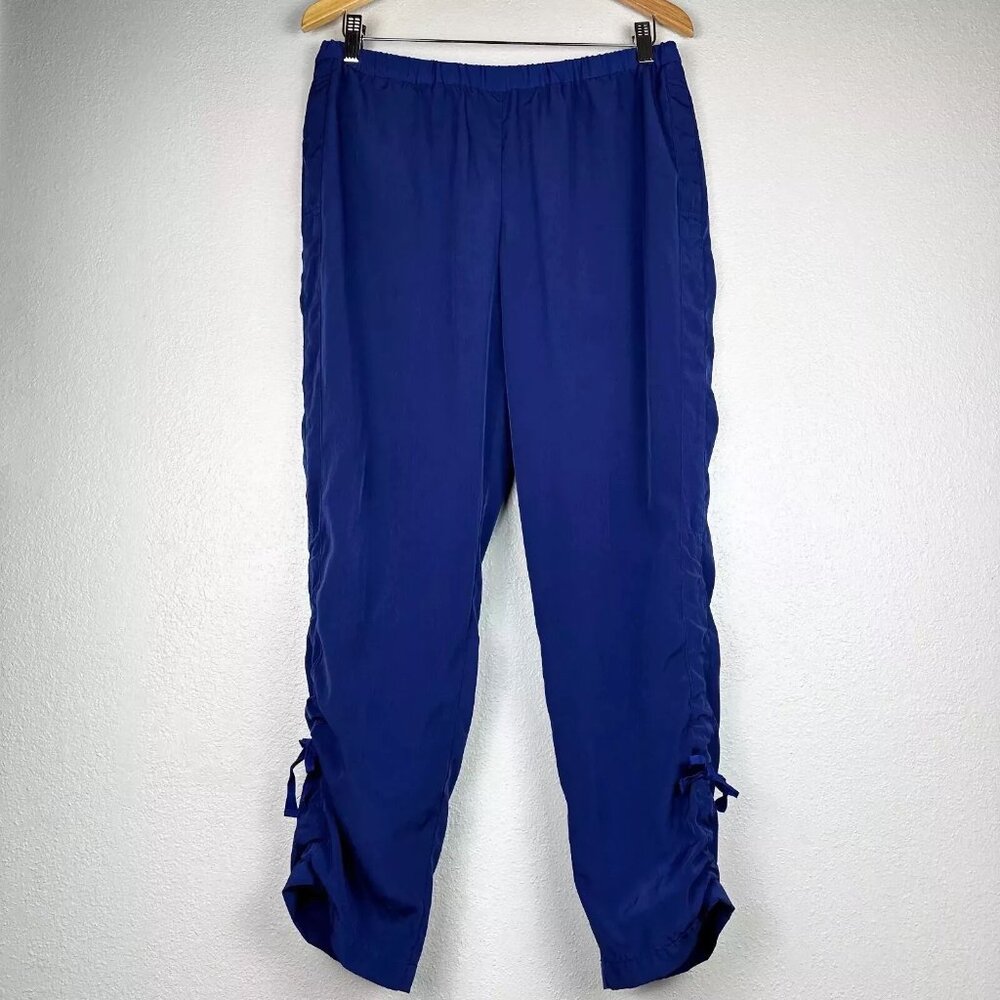 Chico's Size 1 Ruched Pants Cropped Casual Pull-On Blue (L)